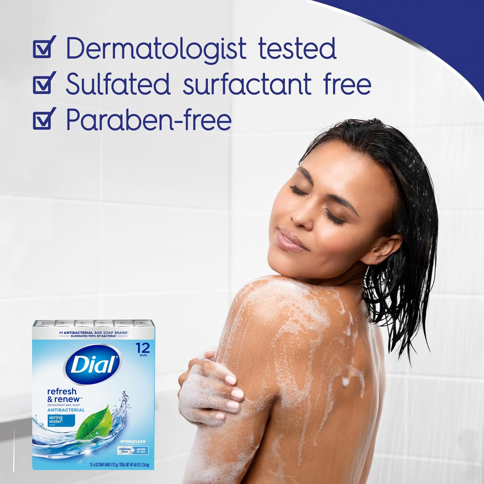 Dial Deodorant Bar Soap Spring Water Deep Cleanse Body Soap Daily Use 12 Ct-4 oz
