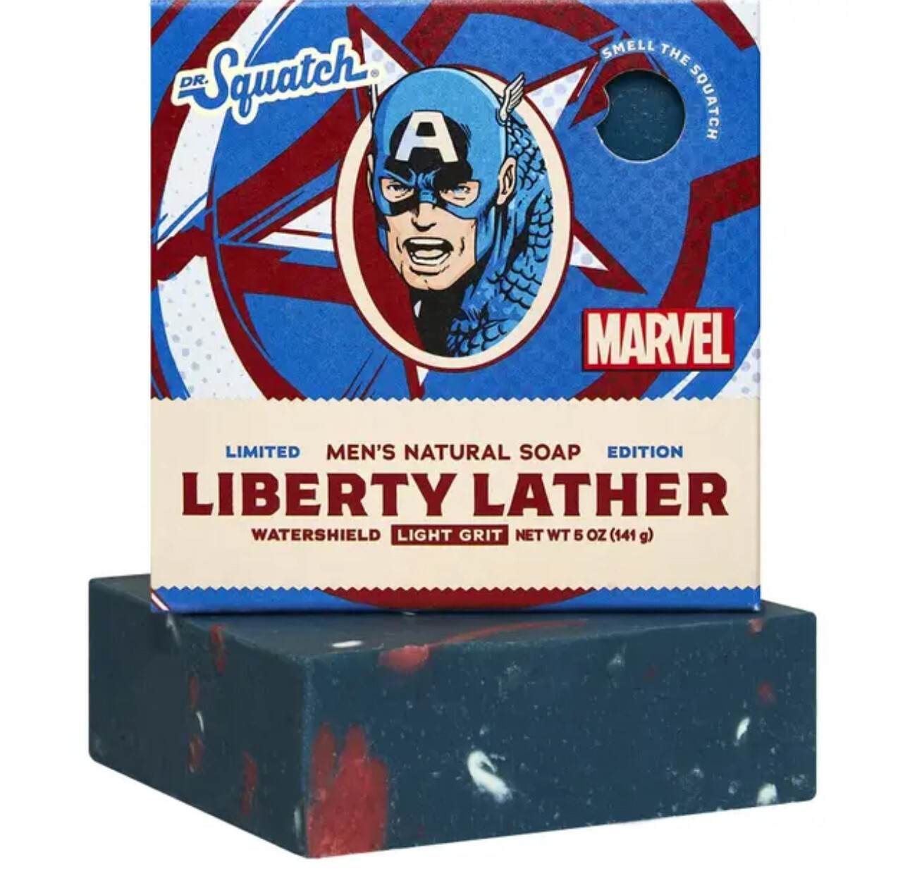 NIB~ Dr Squatch Marvel Soap Bar Liberty Lather Captain America 5 oz Mens AX3