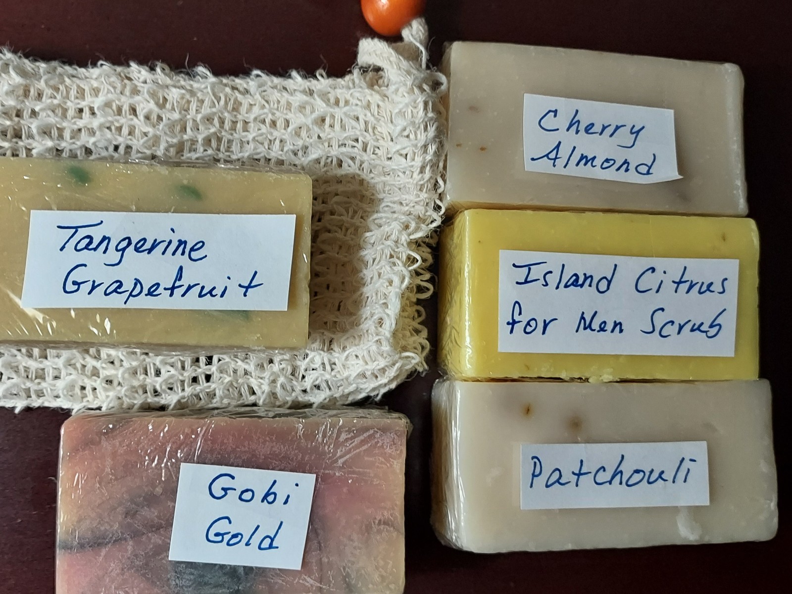 Lot Set 5 Small Mini Samples Handmade Soap Sample Bars & 1 Sisal Saver Pouch Bag