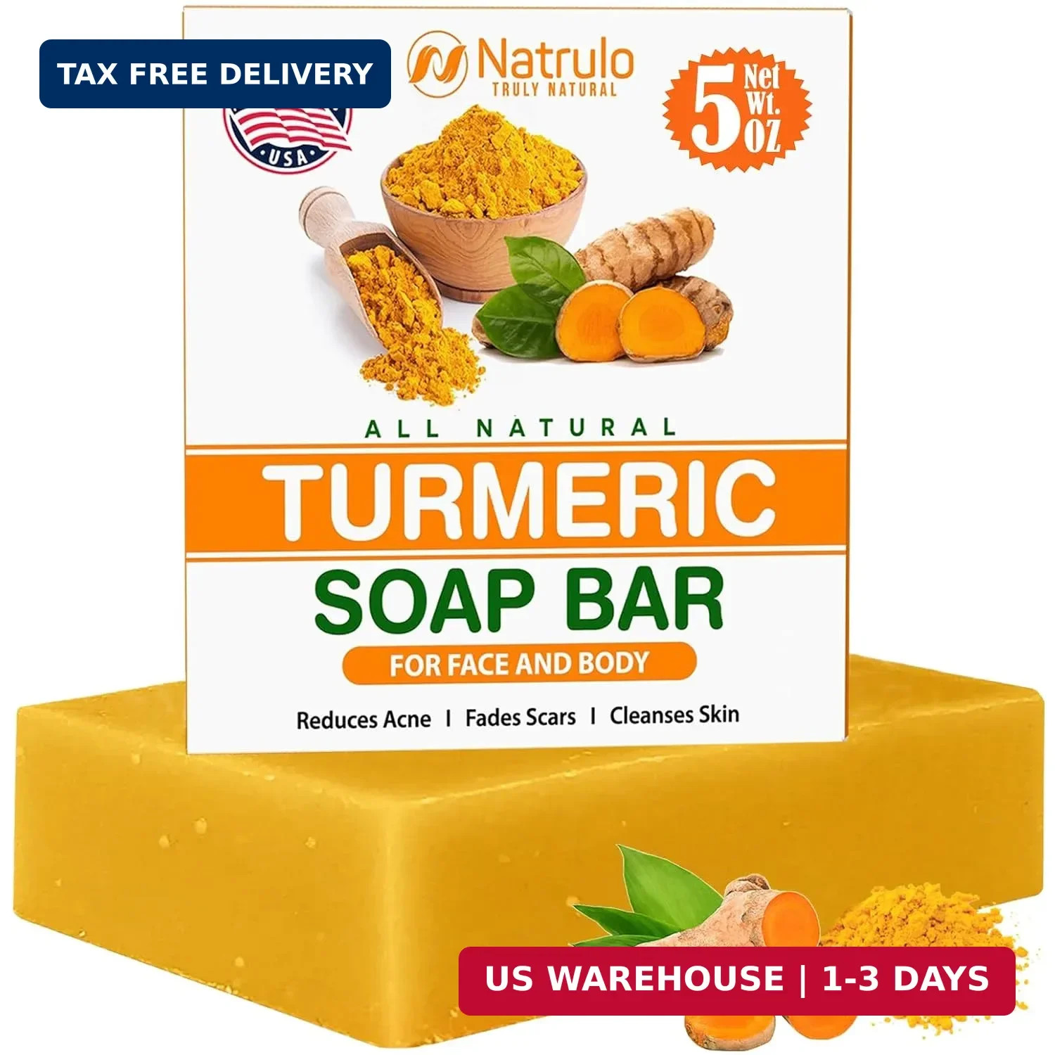 Natural Turmeric Soap Bar for Face & Body – Turmeric Skin Brightening Soap for D