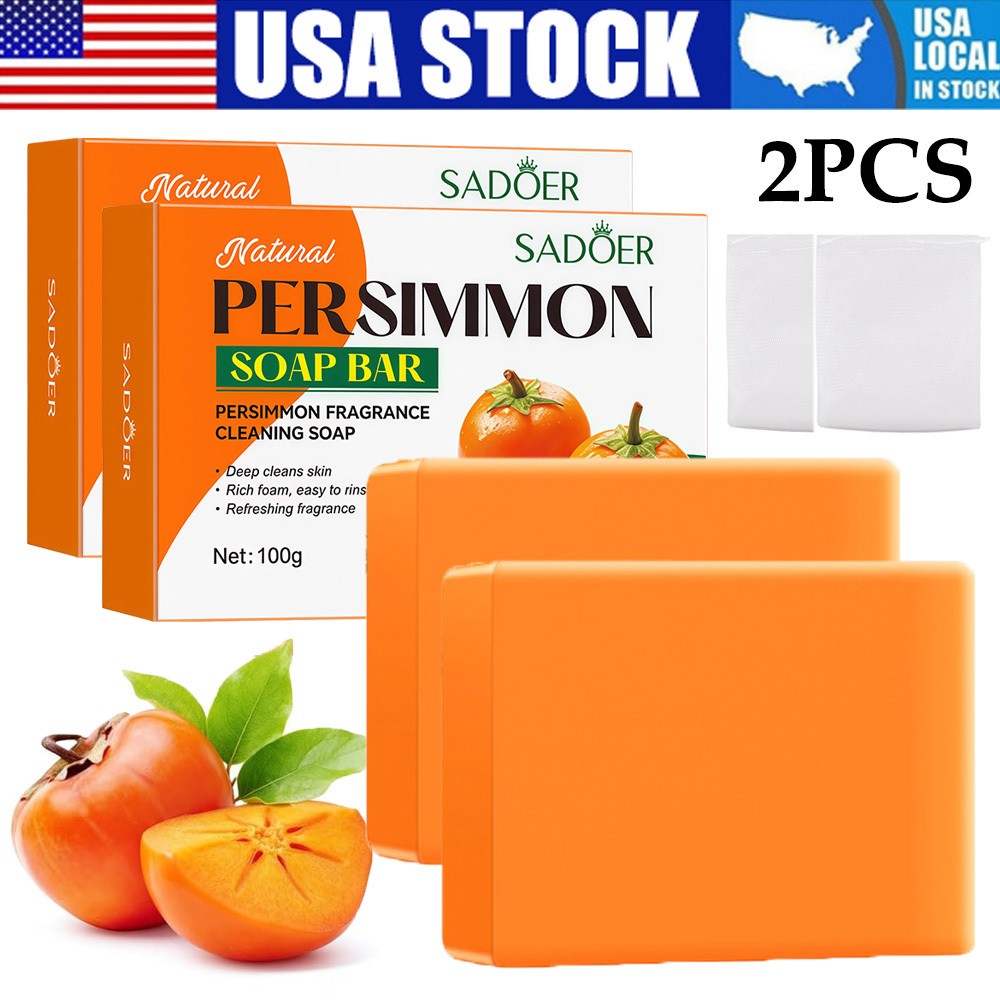 2 PCS Natural Persimmon Soap Bar for Body Odor Control, Organic Body Wash Soap
