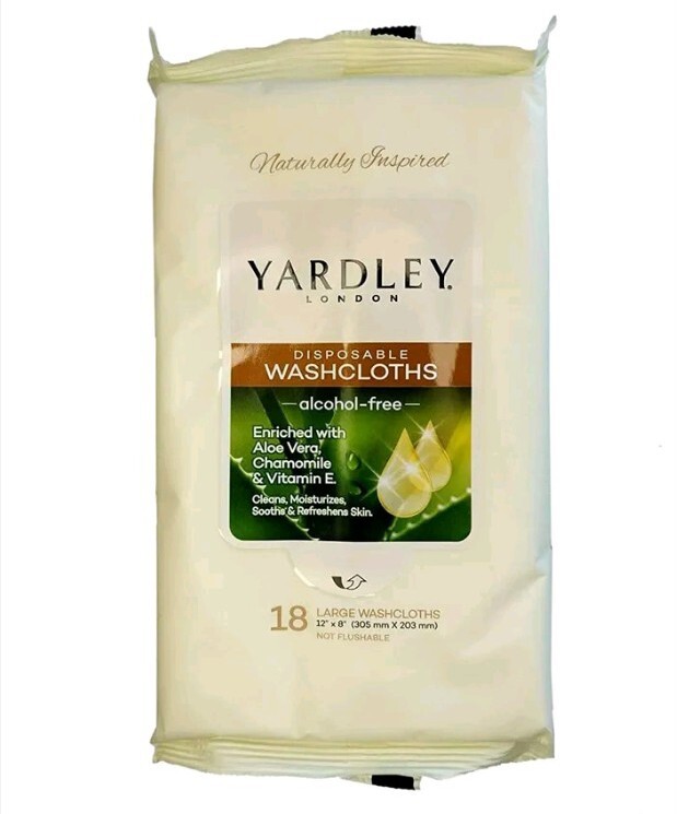 💚 YARDLEY LONDON (2-PACK) 18-COUNT 12″X8″ ●DISPOSABLE WASHCLOTHS● alcohol-free.