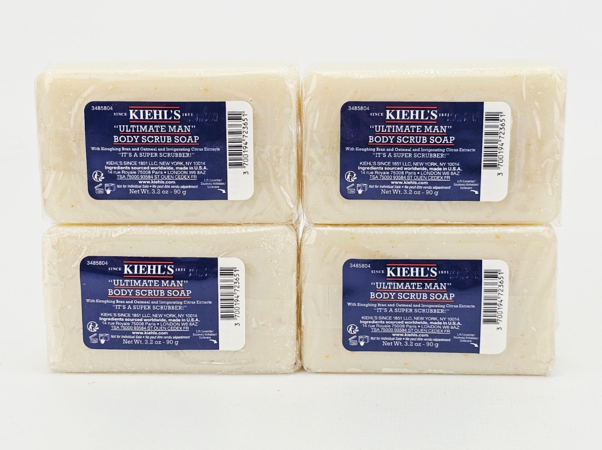 Kiehls Ultimate Man Body Scrub Soap 3.2 oz Lot of 4 Bran Oatmeal Citrus