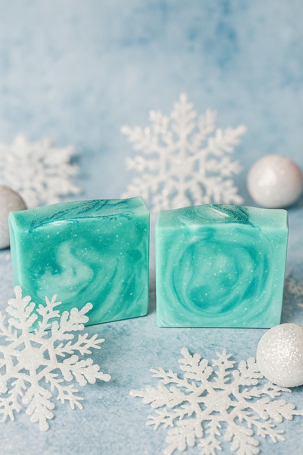 Frosted Snow Handcrafted Soap with Icy-Blue Mica Swirls for Refreshing Clean
