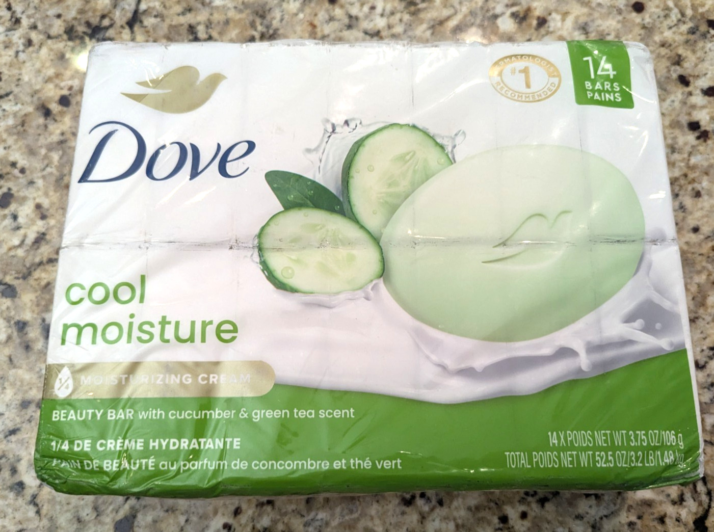 Dove Skin Care Beauty Soap Bar Cucumber Green Tea 3.75 oz x 14 Bars