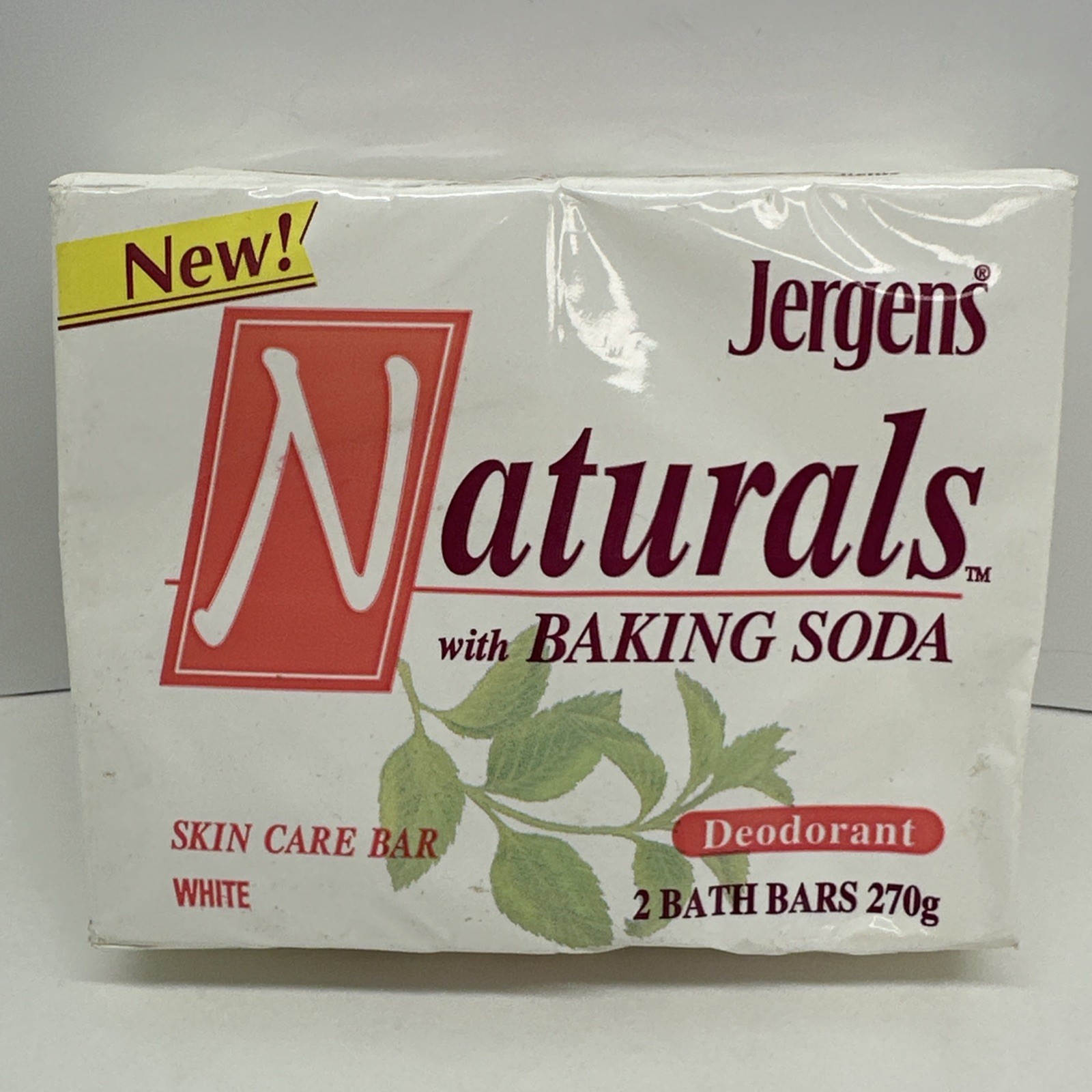 Jergens Naturals with Baking Soda Deodorant Bar Soap 2 Bars White New Old Stock