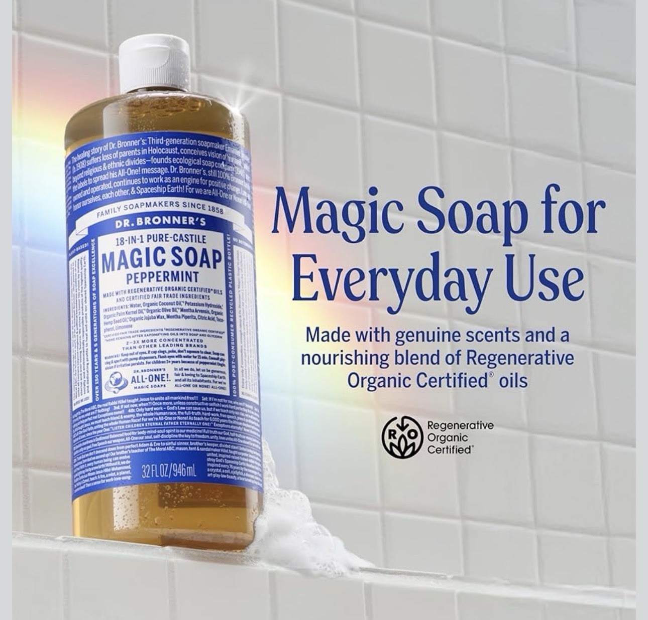 Dr. Bronner’s Pure-Castile Magic Liquid Soap Peppermint, 32 oz (2-Pack)