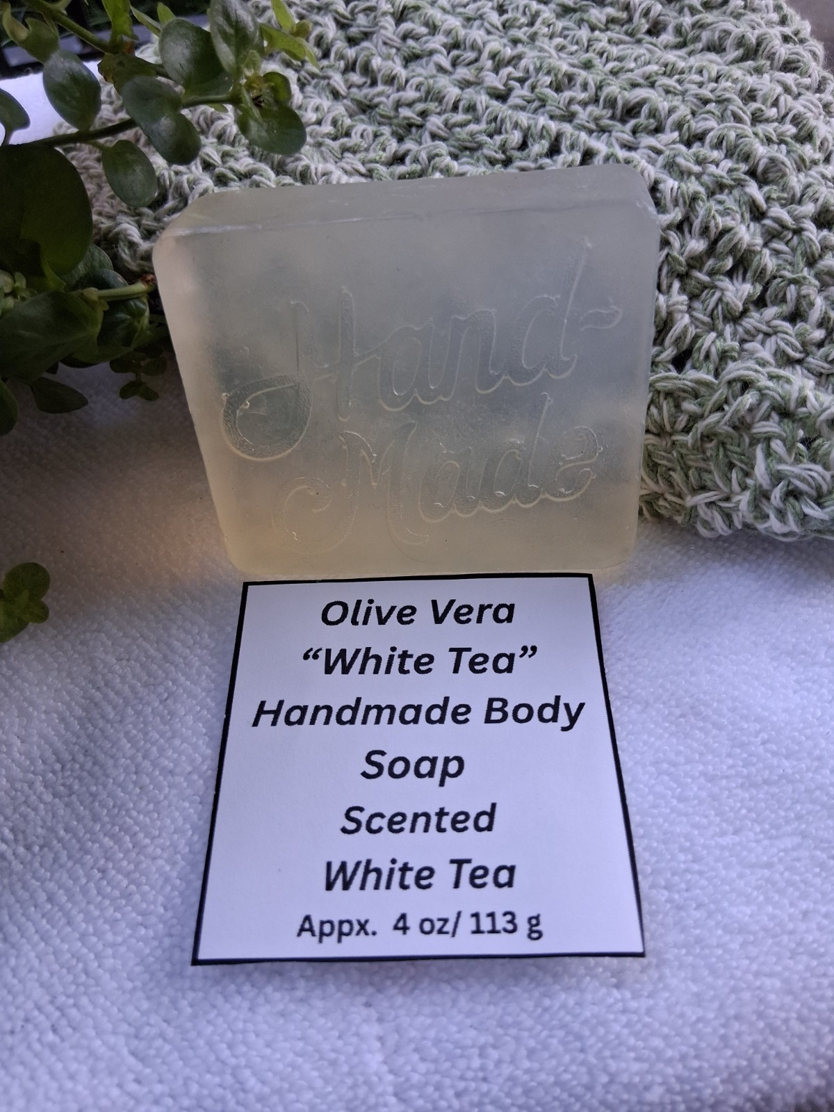OLIVE OIL & ALOE VERA HANDMADE BODY SOAP SCENTED WITH WHITE TEA, RICH LATHER