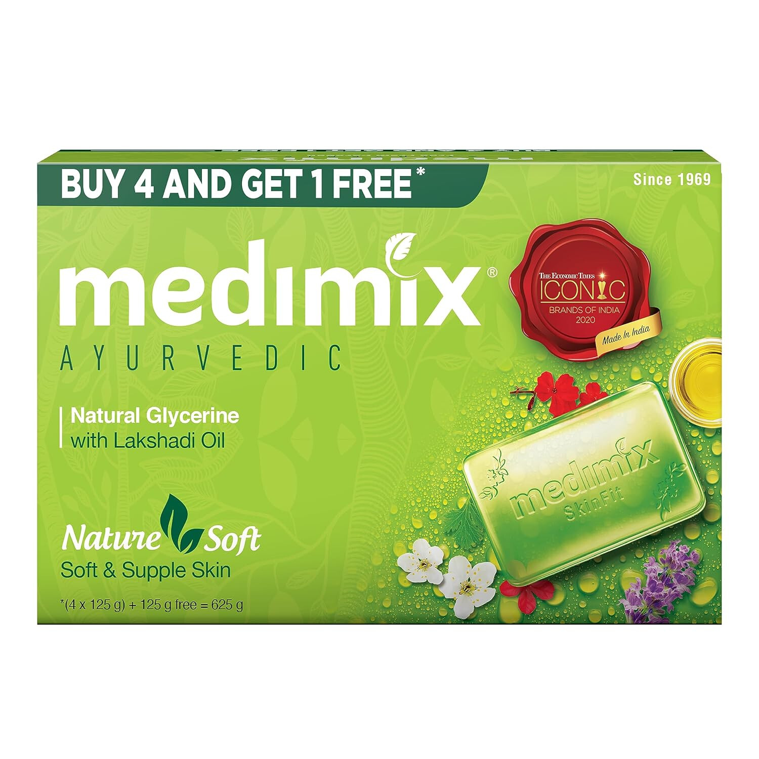 5No. MEDIMIX Ayurvedic 100% Natural Glycerine Bathing Soap Bar -125G -Free Ship