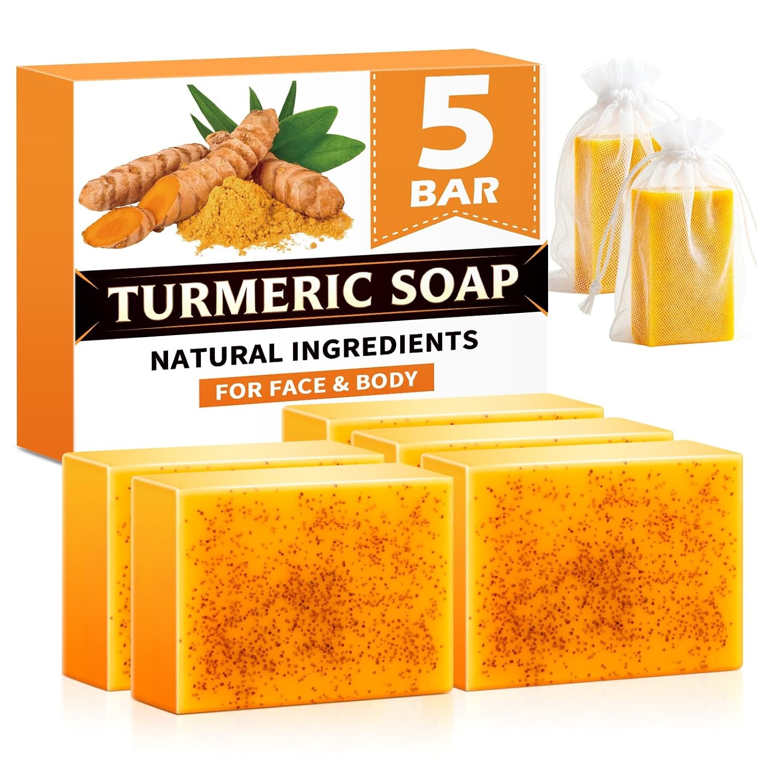 Kojic Acid Turmeric Soap Bar 5 Pack 80g Natural Gentle Cleansing Turmeric Skin