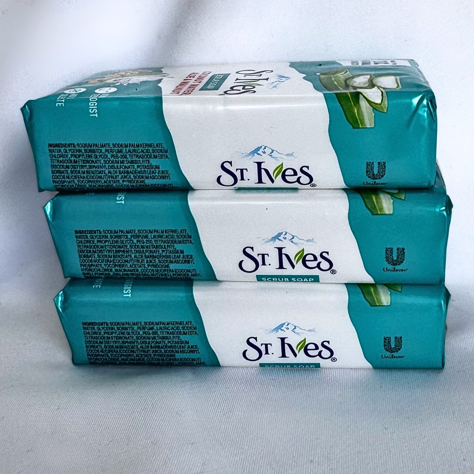 2 pack of 100% Natural St Ives Coconut Water, Aloe vera & Walnut Bar Soap
