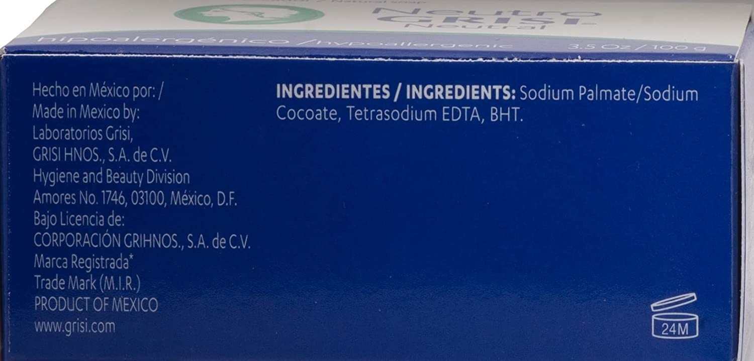 Grisi HypoAllergenic Clean Neutral Soap Bar, No Chemical, Color, Aroma, 3 Count