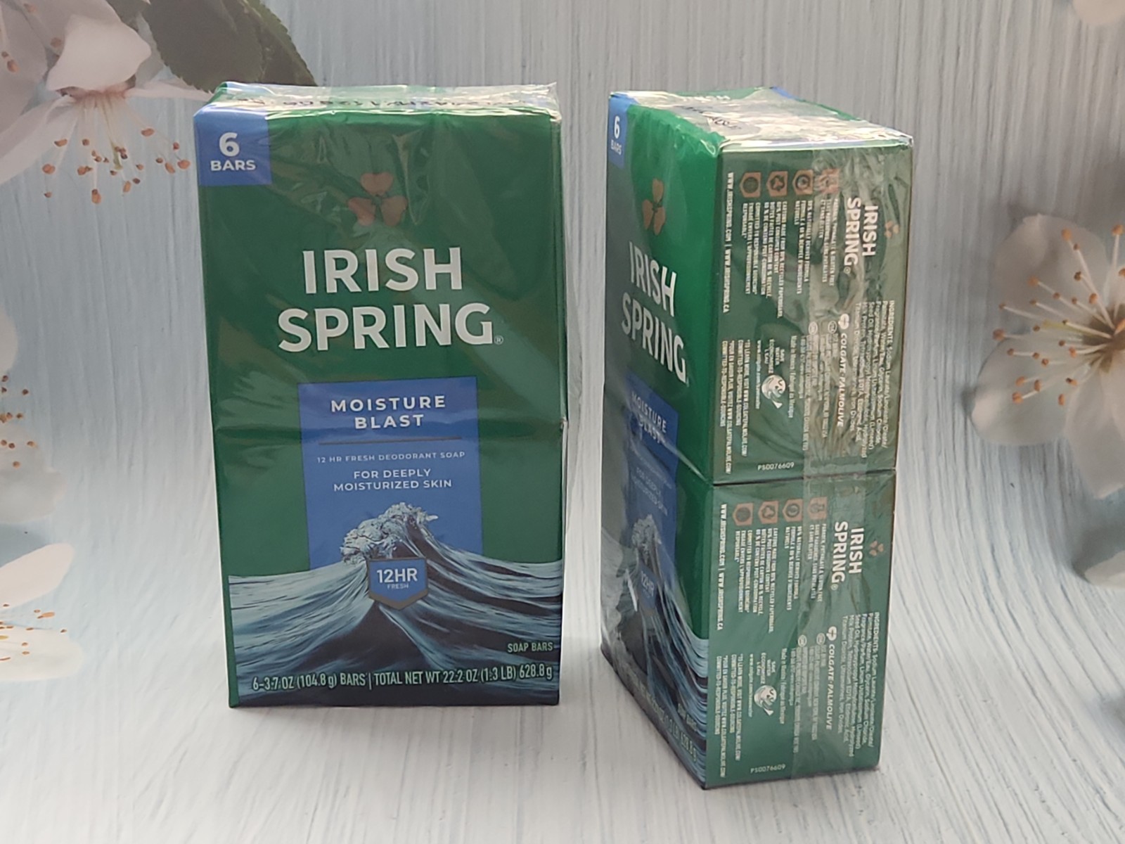 (Pack of 2) Irish Spring Moisture Blast, Moisturizing Bar Soap, 6 Bars