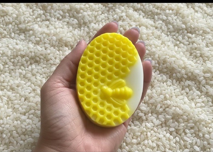 Bee and Honeycomb Patter handmade Body Bar Soap Yellow White All Natural Unisex