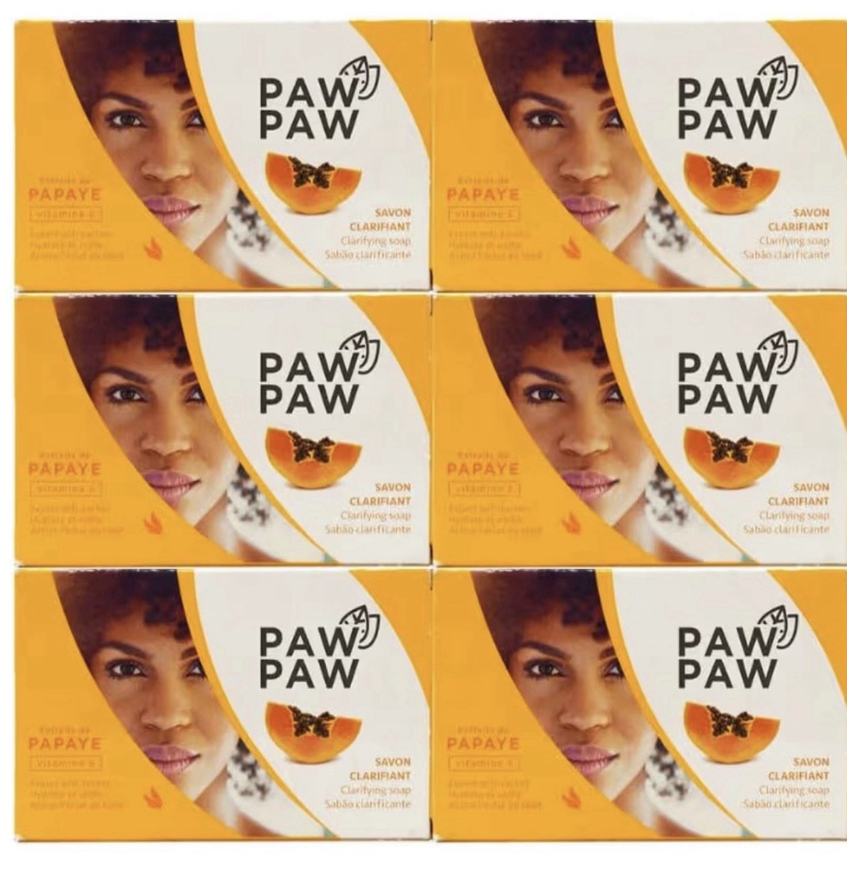 Paw Paw Clarifying Soap Papaya Scented Bar 6-Pack for Body, Face, Hands