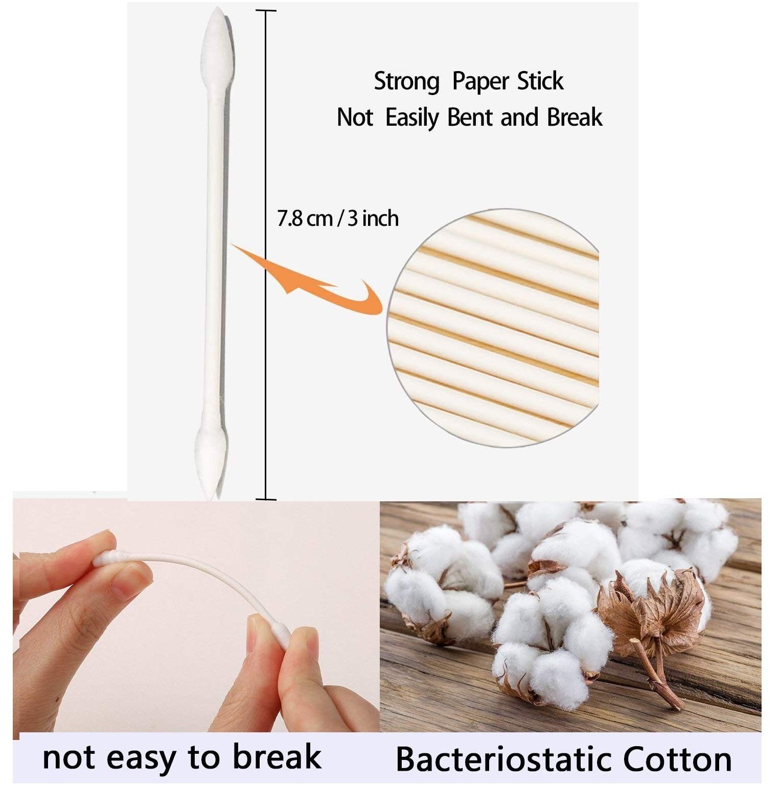 800 Pieces Cotton Swabs, Double Precision Tips with Paper Stick, 4 Packs, 200