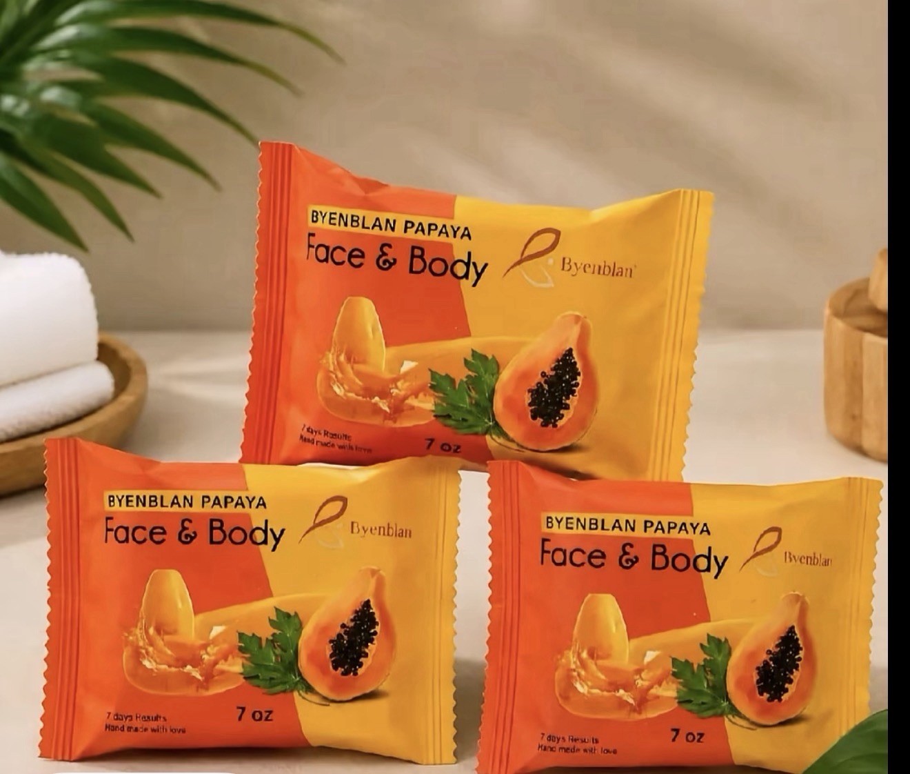 Byenblan Handmade Papaya Face & Body Bar Soap Multipack, 7 oz