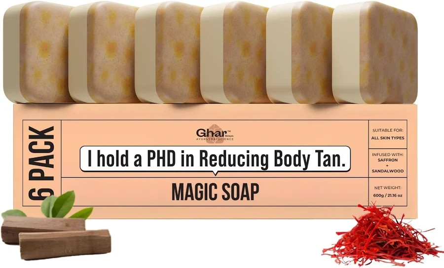 Ghar Soaps Sandalwood & Saffron Magic Soaps For Reduce Tan (100 Gms Pack Of 6) |