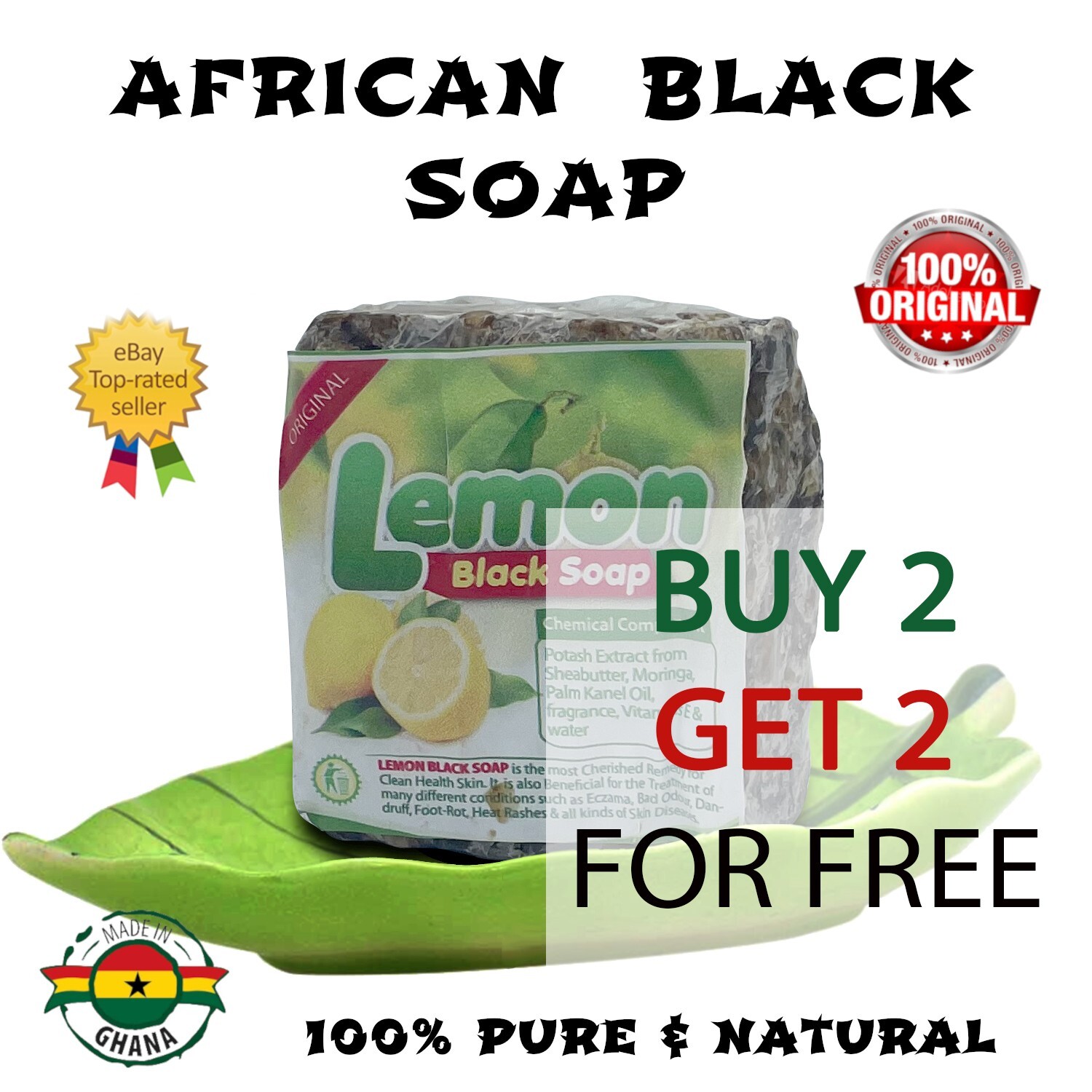Raw African Black Soap 2oz Bulk Wholesale 100% Natural BUY 2 GET 2 FOR FREE