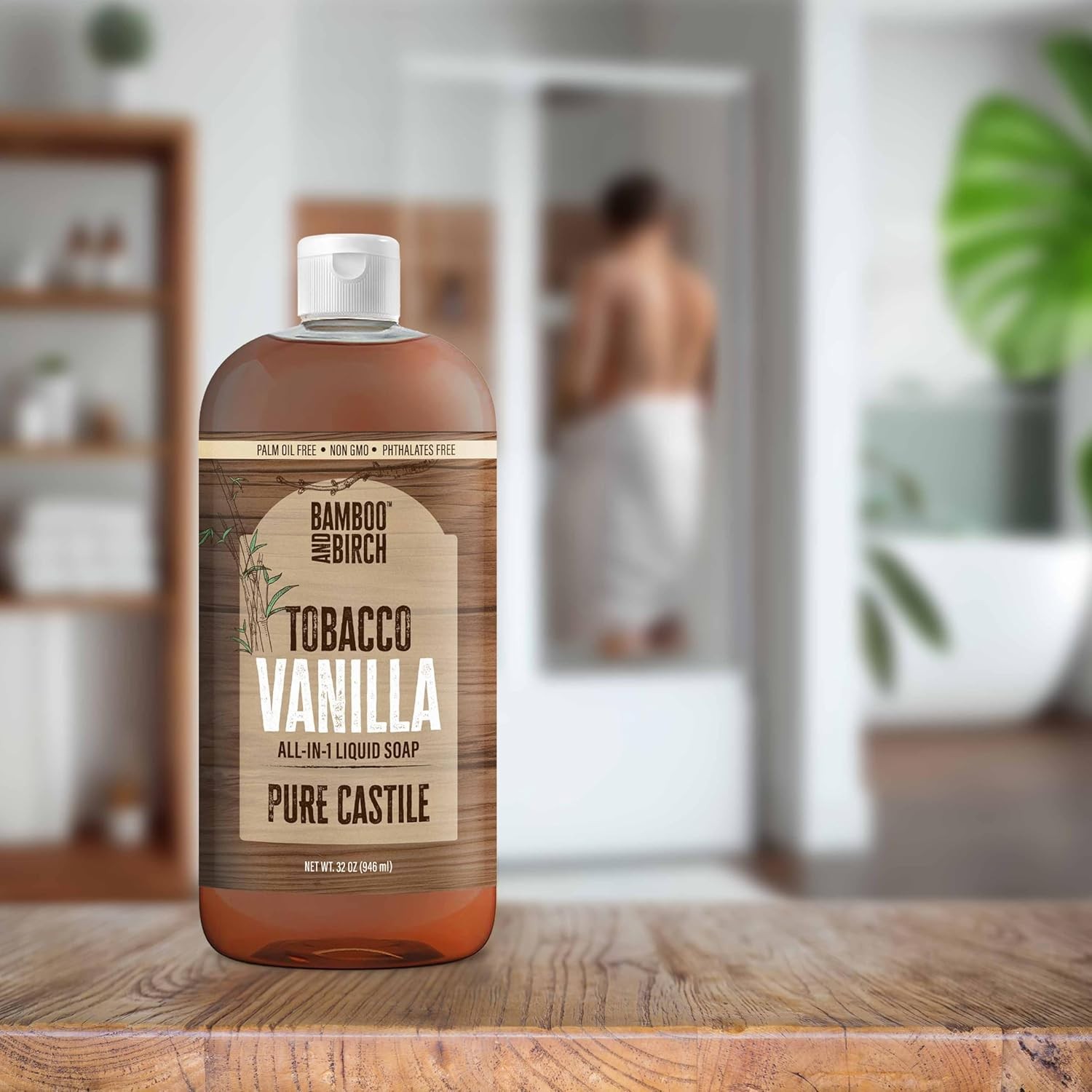BAMBOO AND BIRCH Pure Castile Soap Liquid, Certified Palm Oil Free Natural Soap,