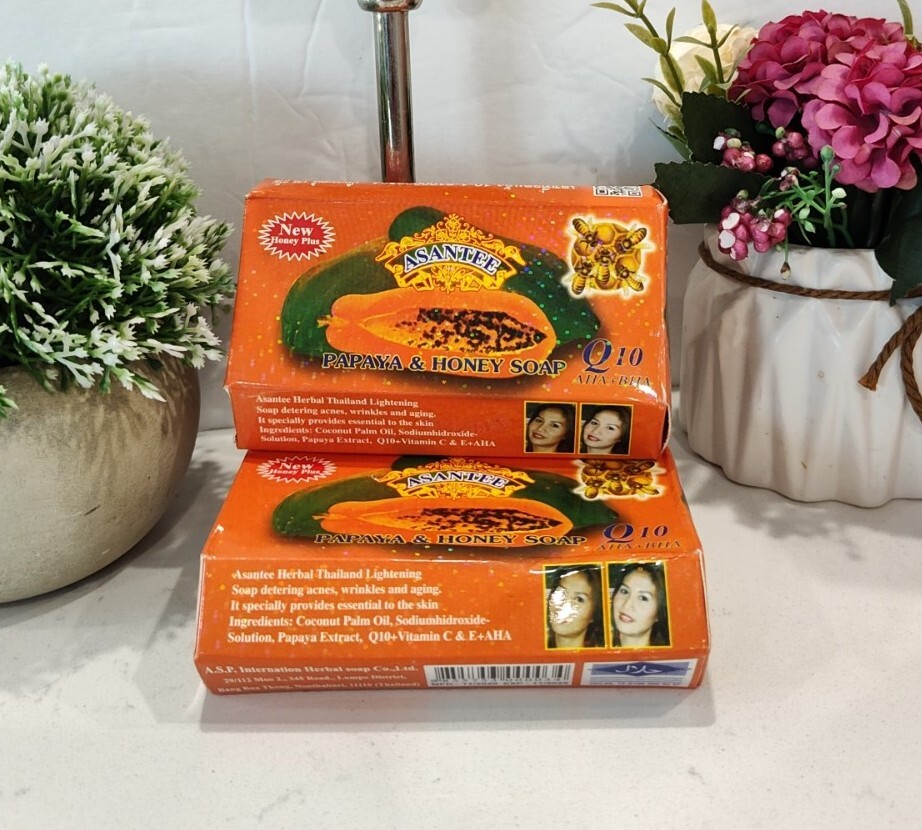 Lot of 2 Asantee Papaya & Honey Soap Herbal Lightening Thailand 125g
