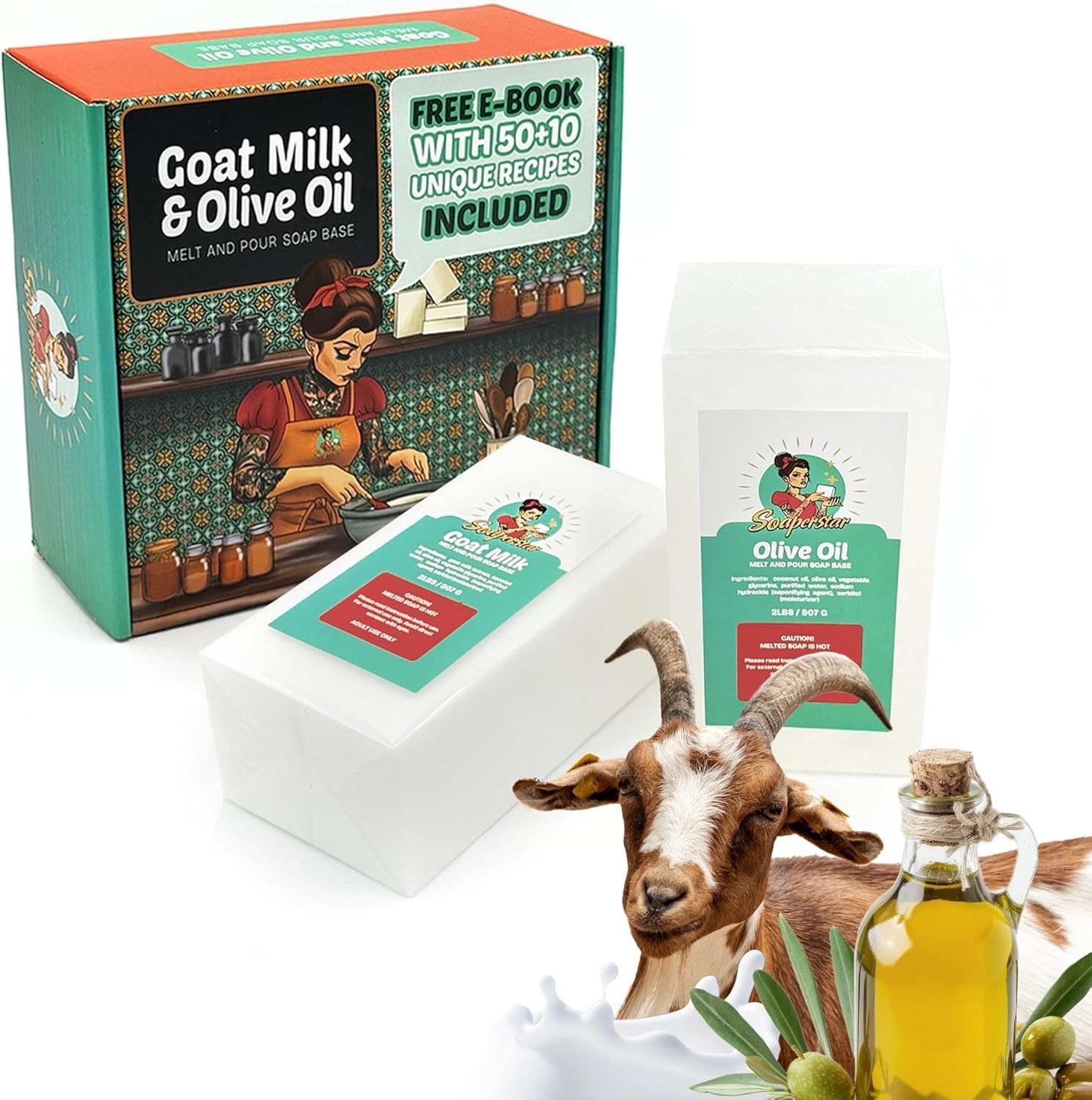 Olive Oil & Goat Milk Melt and Pour Soap Base Kit with Free 50+10 Exclusive S…