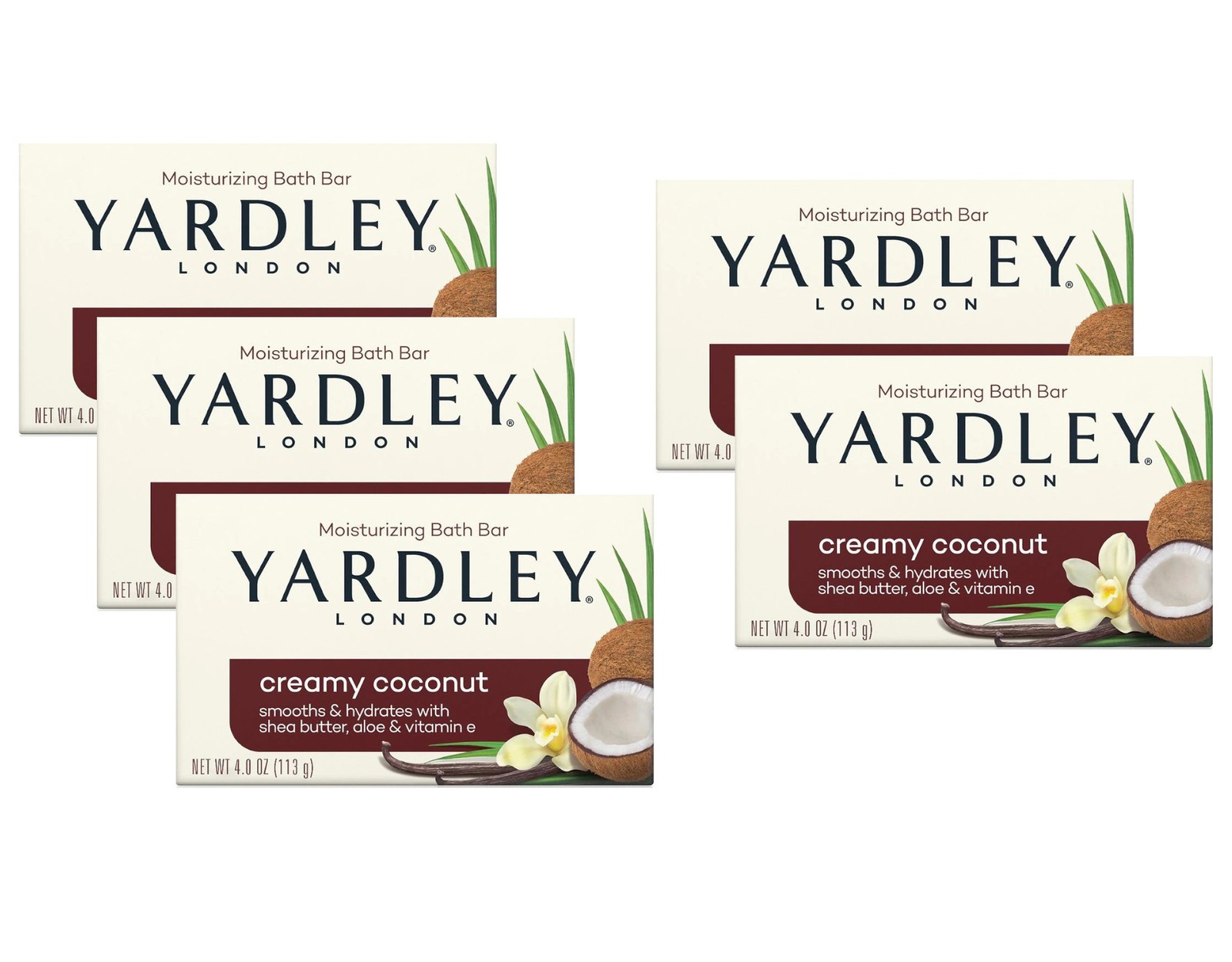 Yardley London Moisturizing Bath Bar Creamy Coconut 4oz. – Pack of 5