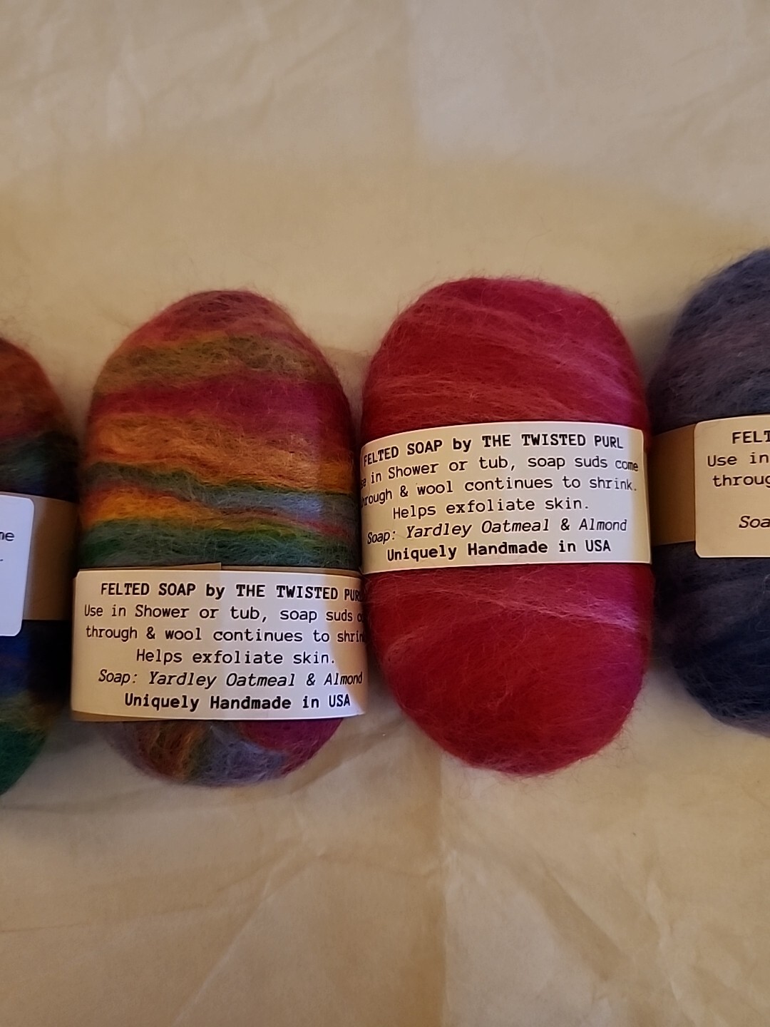Felted Wool Exfoliating Soap Hand Made In USA Rainbow Multicolor Lot Of 6