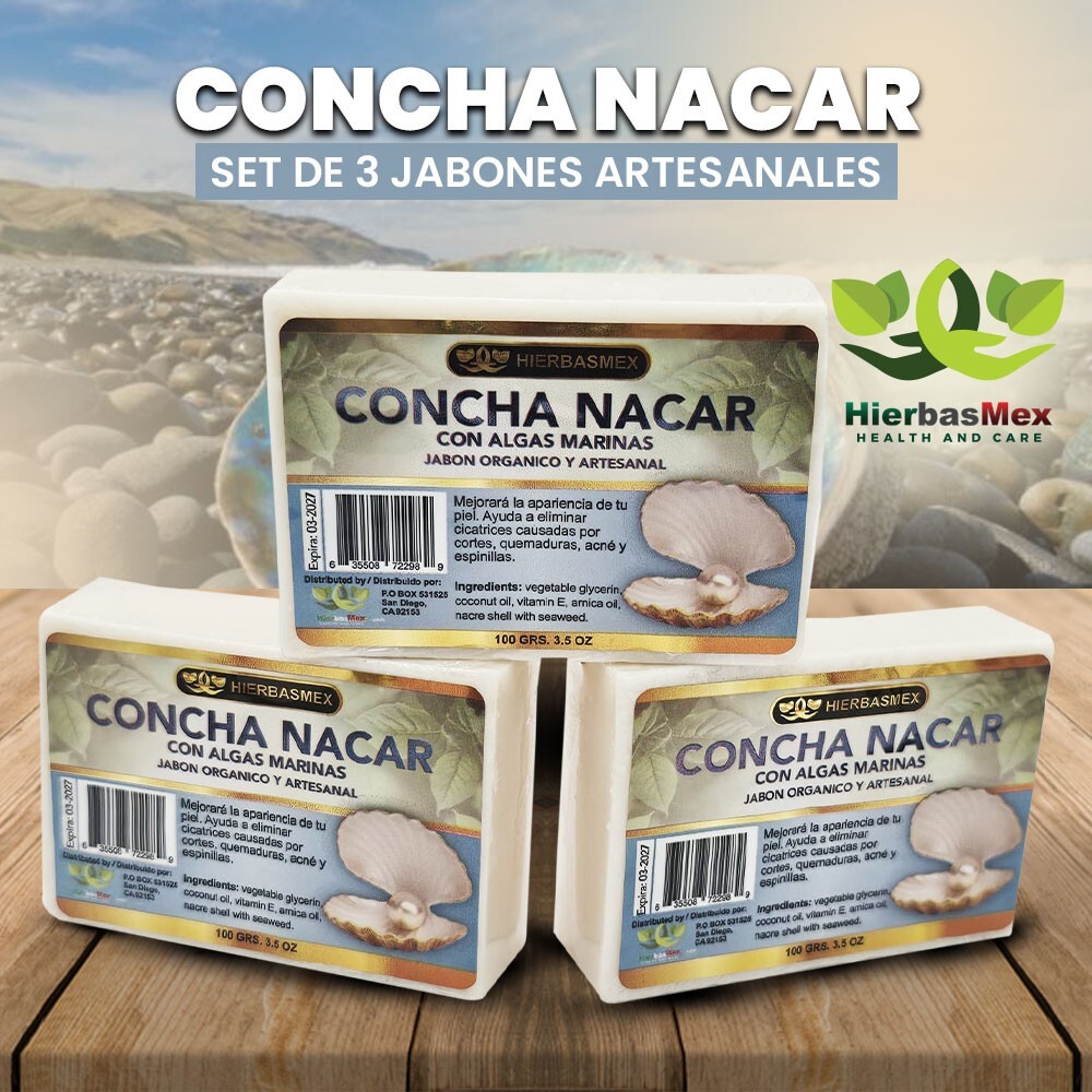 3 Pack Concha Nacara Jabon 100gr. Nacre Shell Soap Handmade HierbasMex