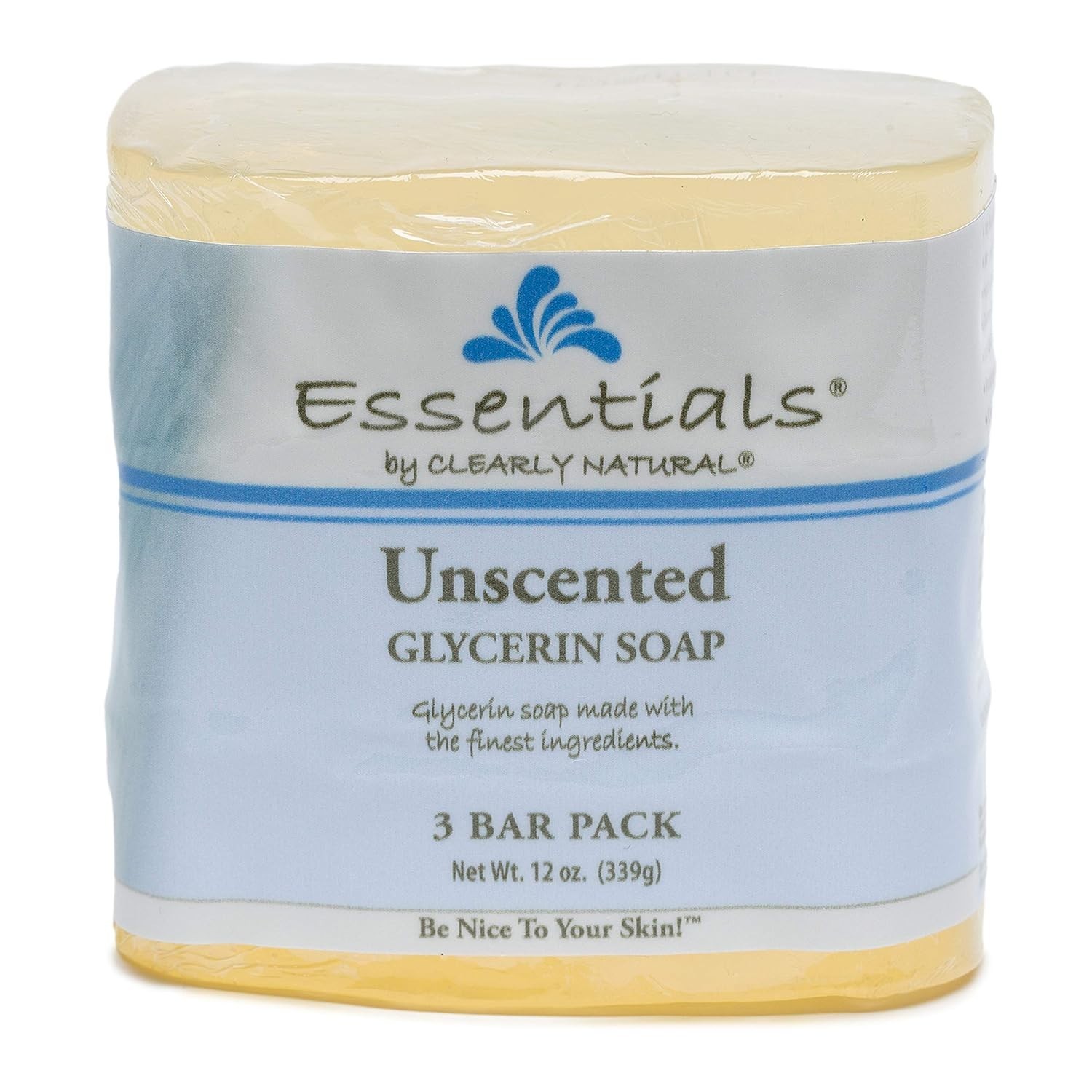 Essentials Glycerin Bar Soap, Unscented, 4 Ounce, Pack of 3 Packaging May Vary