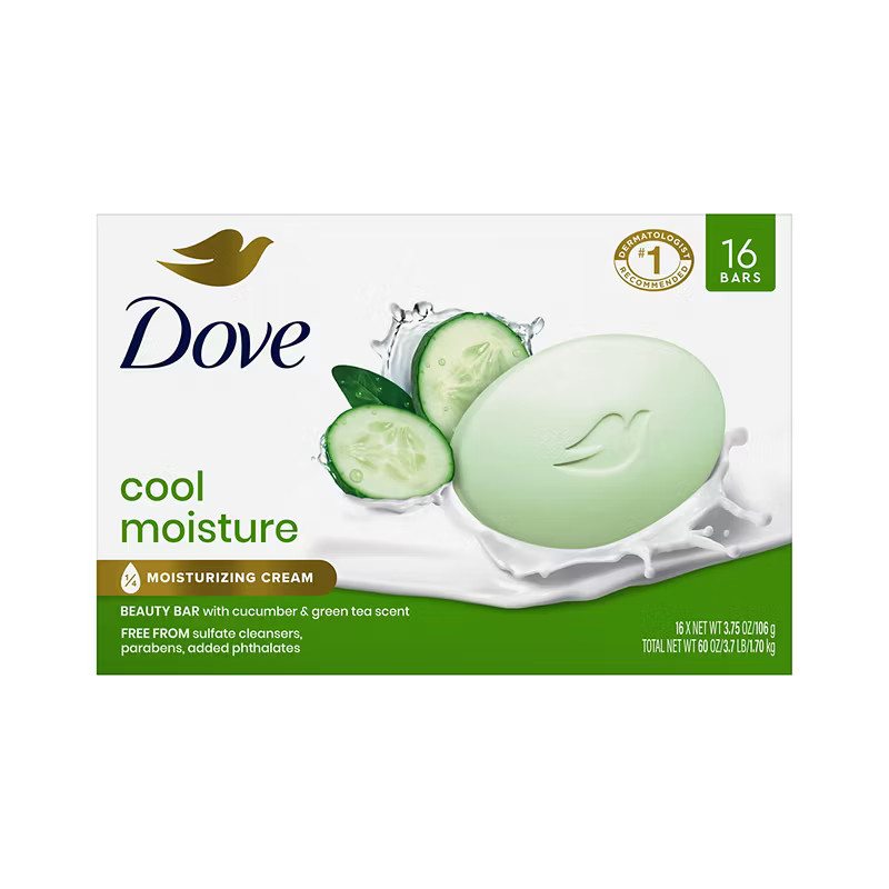 Dove Beauty Bar Cool Moisture Cucumber Green Tea 16 Bars x 3.75 oz Soap