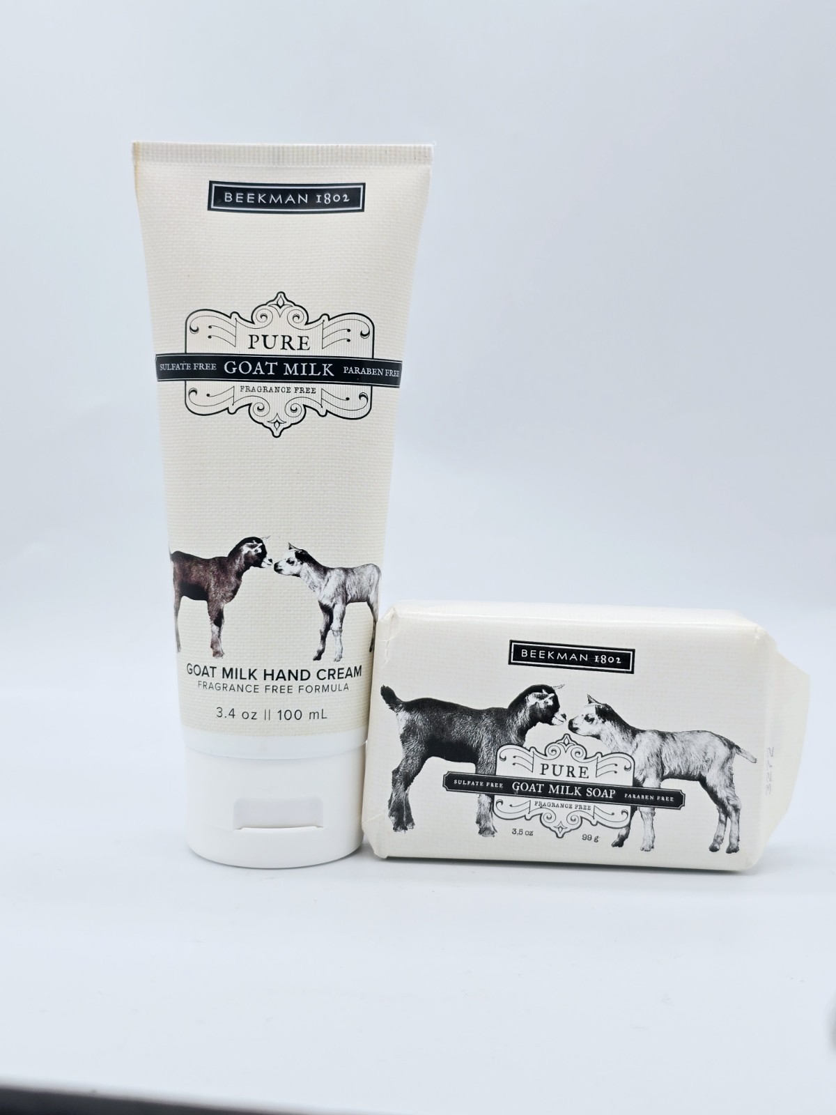 Beekman 1802 FRAGRANCE-FREE Pure Goat Milk Bar Soap 3.5 oz & Hand Cream 3.4 oz