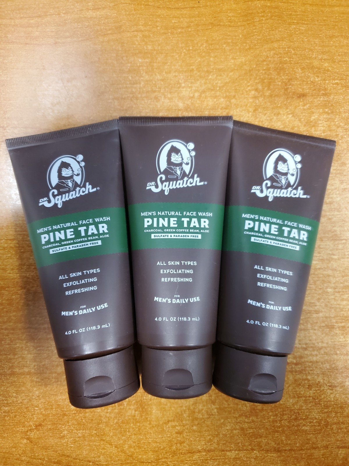 3 Pk: Dr Squatch Men’s Natural Face Wash *Pine Tar* Exfoliating 4oz ea 1556-R2P1