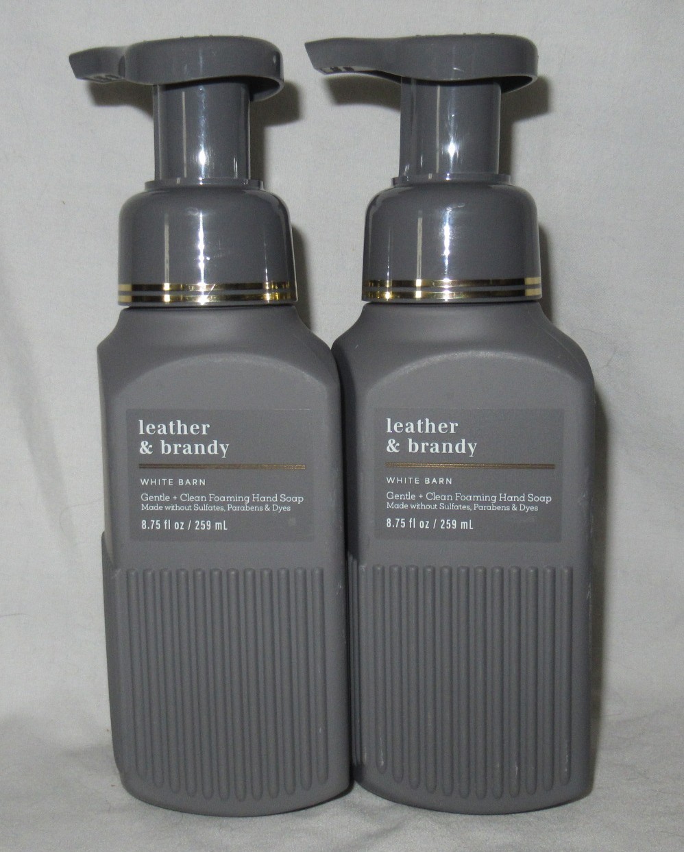White Barn Bath & Body Works Gentle Foaming Hand Soap Lot Set 2 LEATHER & BRANDY