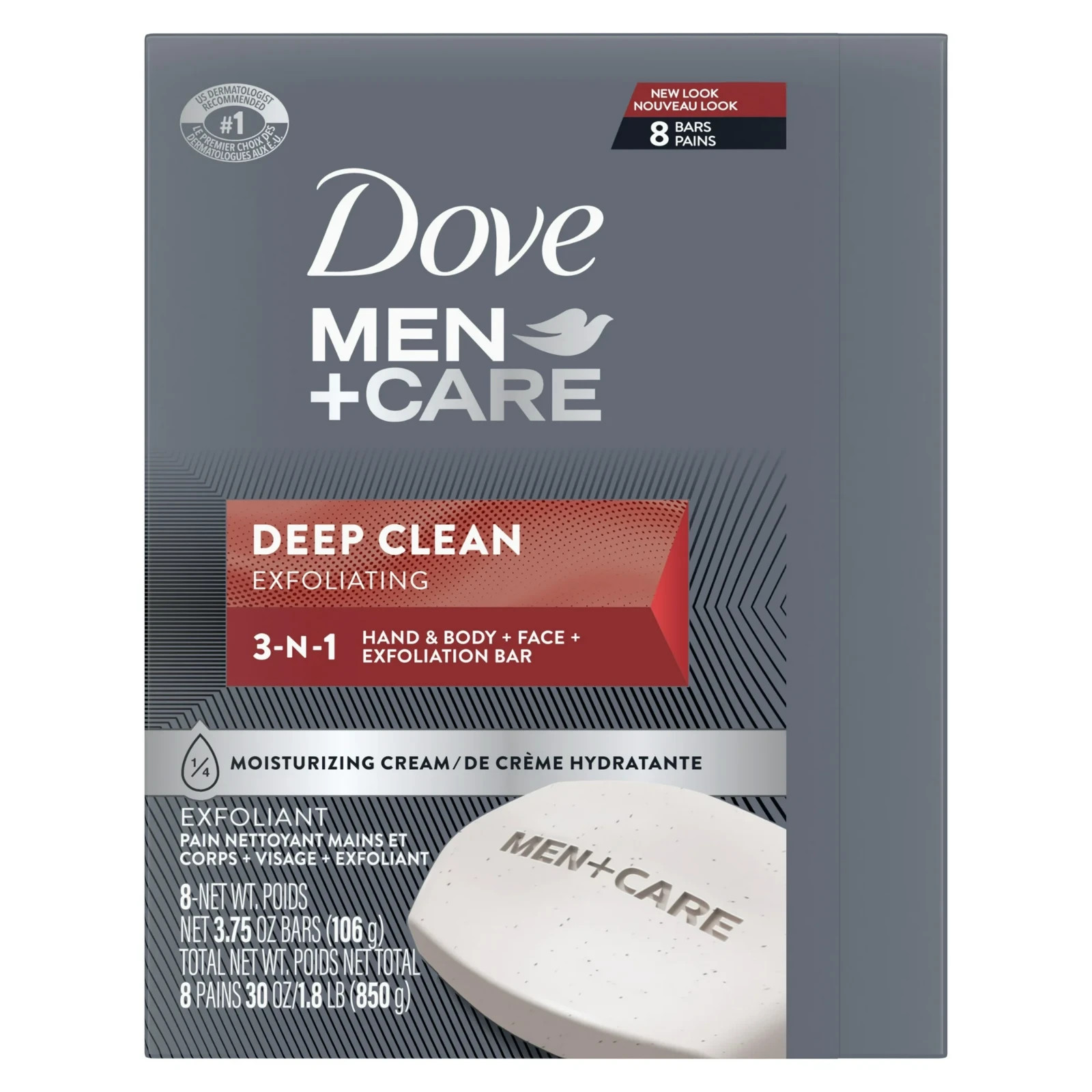 Dove Men+Care Men’s 3-in-1 Bar Soap Deep Clean, 3.75 oz, 8 Bars, Free Shipping