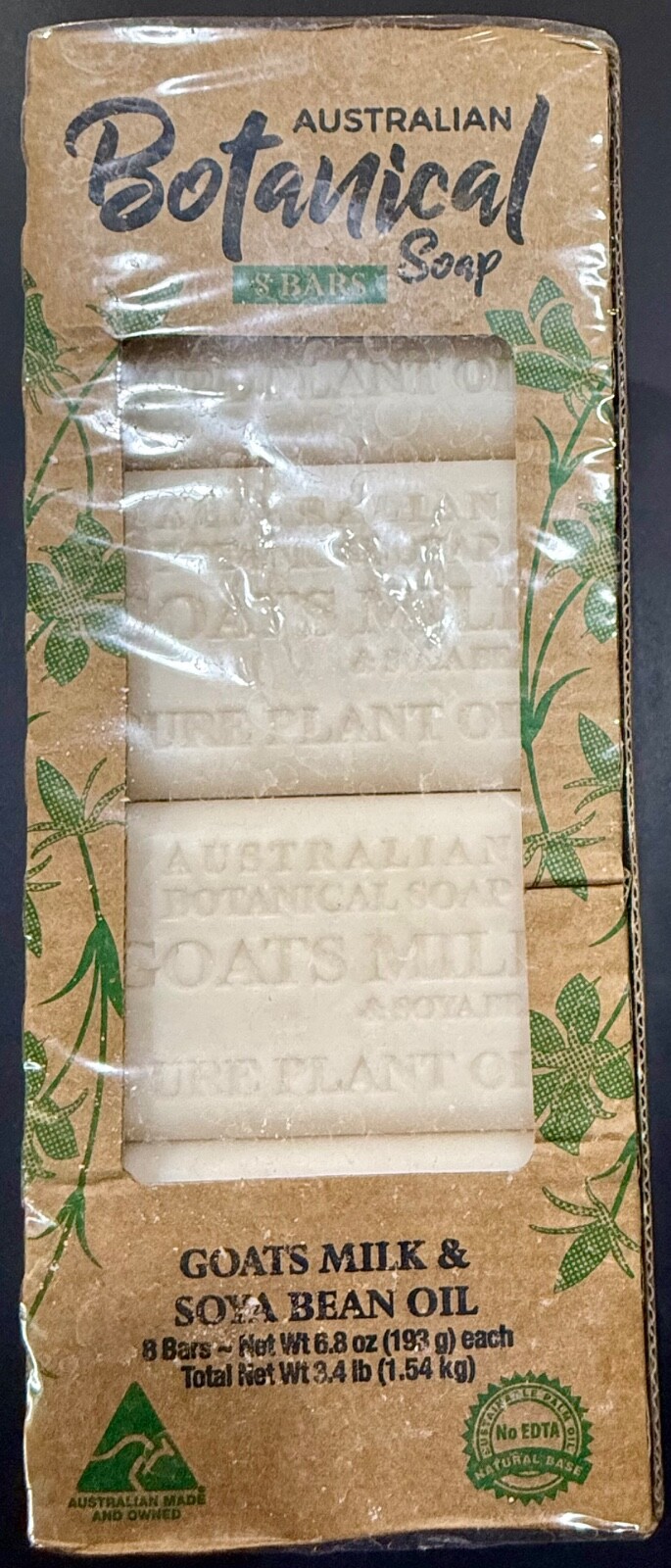 Australian Botanical Soap Goat’s Milk & Soya Bean Oil 1 Box w/8 Bars Authentic