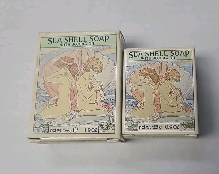 1978 Vintage Crabtree & Evelyn Jojoba Oil Sea Shell Soap Set 1.9oz, 0.9oz