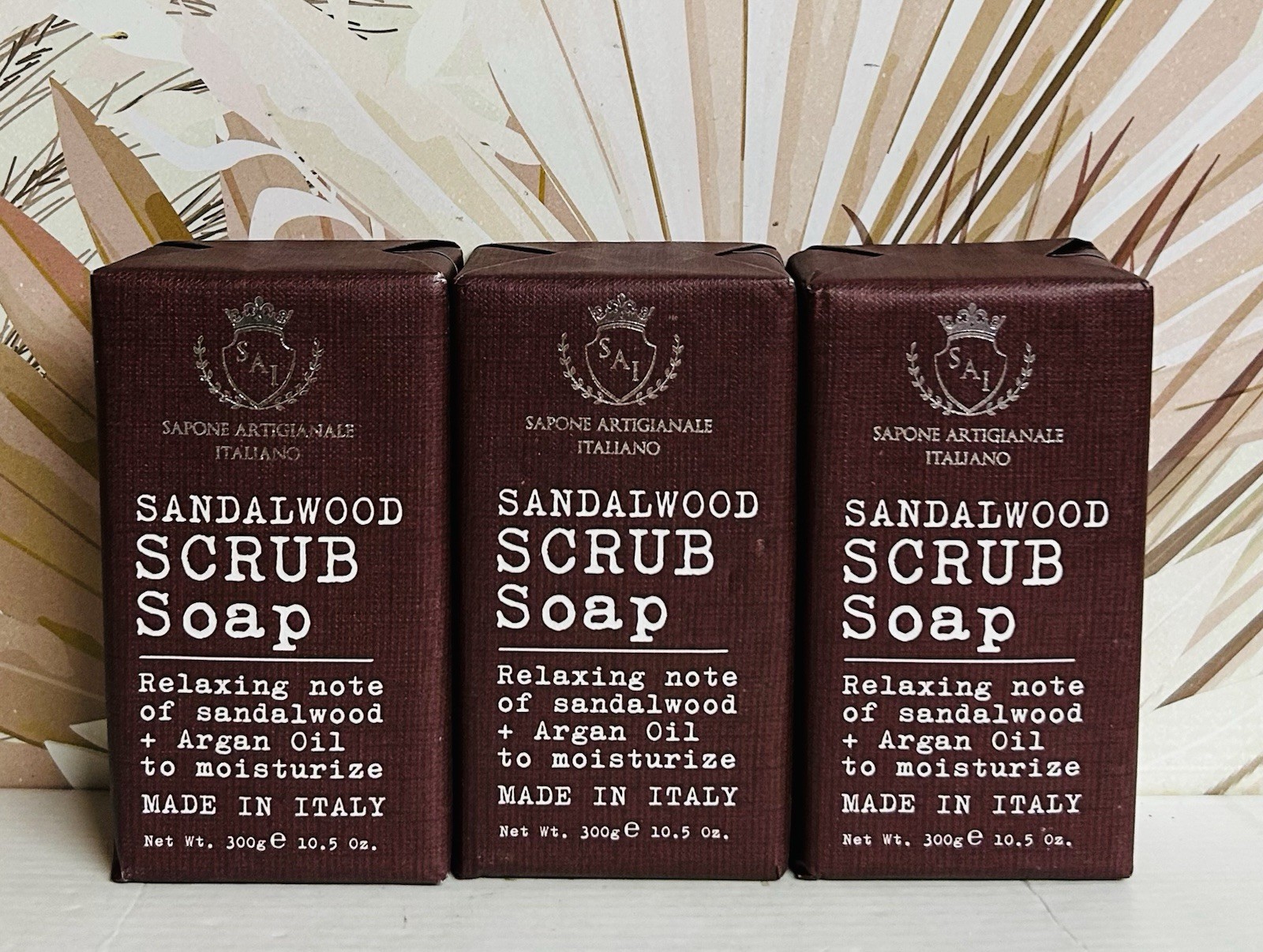 3-Pack Saponificio ~ Sandalwood Exfoliating Bar Soap with Argan Oil 10.5 oz Each