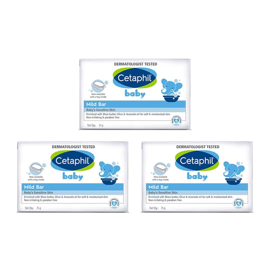 Cetaphil Baby Mild Bar for Newborns & Babies | Dry & Sensitive Skin | 3 x 75 gm