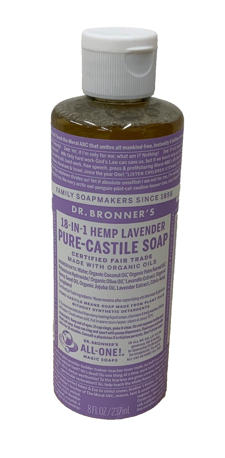 Dr. Bronner’s 18-IN-1 Hemp Lavender Pure Castile Soap, 8 fl oz