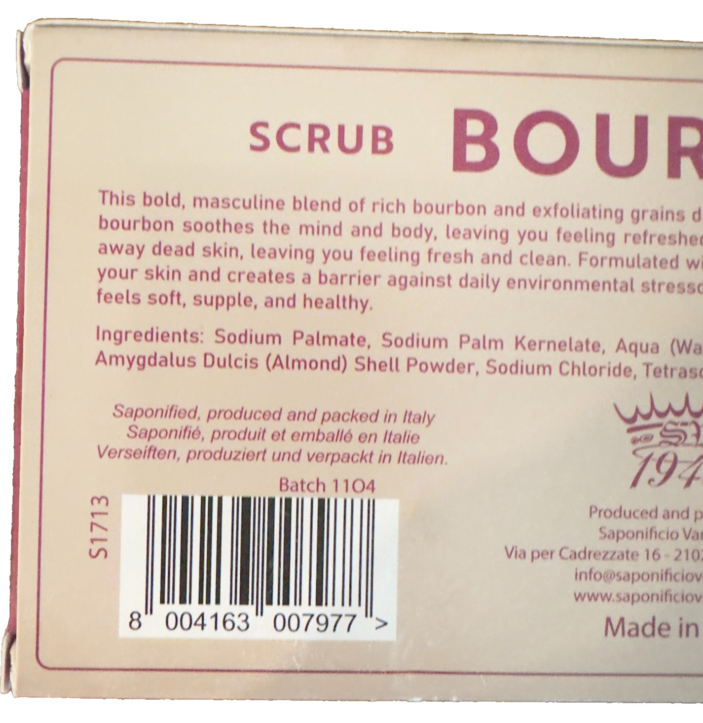 Saponificio Varesino 1945 Bourbon Scrub Bar Soap 3 Bars – 15.8oz per bar