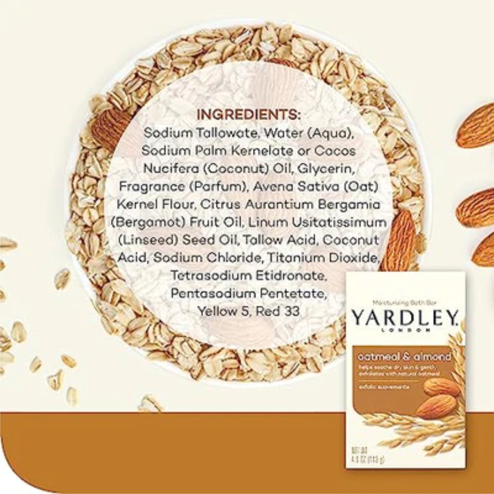 Yardley London Oatmeal & Almond Moisturizing Bath Bar Soap, 4.0 oz. (Pack of 2)