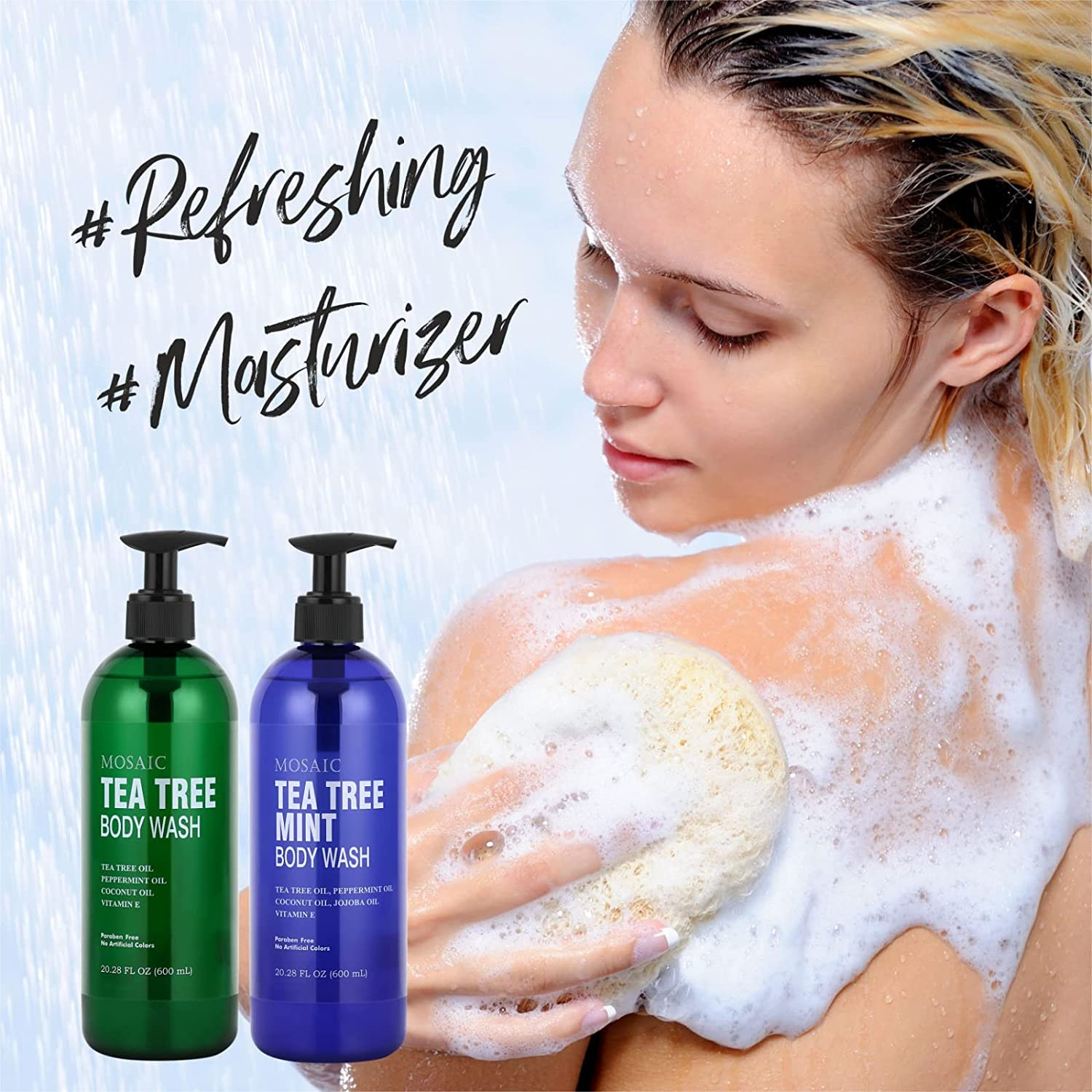 Tea Tree Body Wash & Shower Gel with Vitamin E for Jock Itch, Eczema 20oz 2-Pack