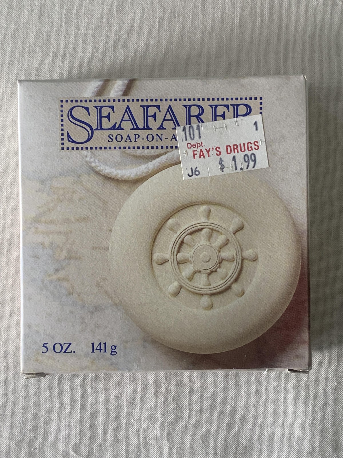 Vintage Seafarer Soap On A Rope 5 Oz Beige Disc Body Bar Regular Nautical Wheel