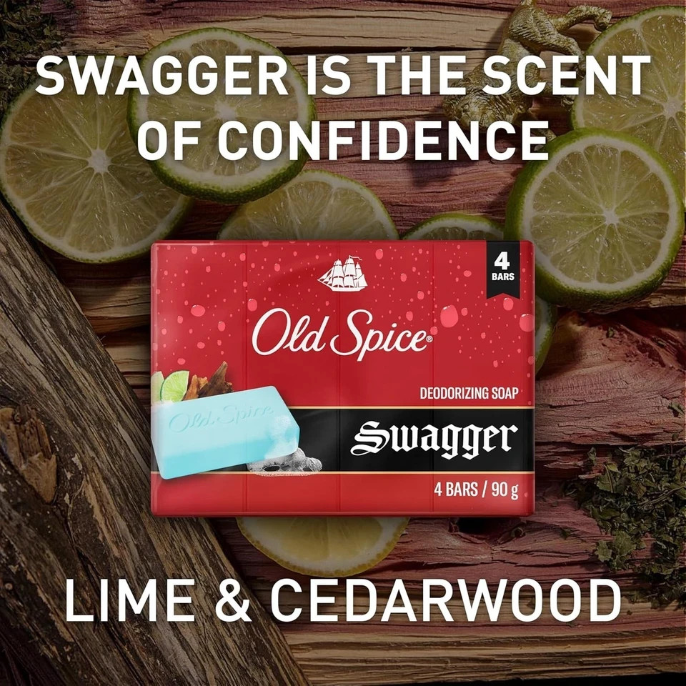 NEW SEALED Old Spice Swagger bar soap 4 bars pack feel fresh blue 90g each HTF