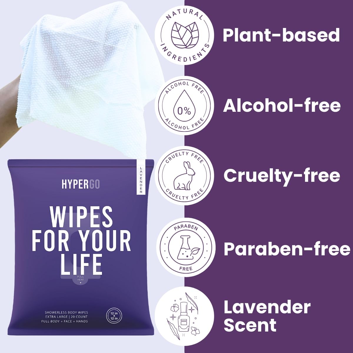 Body Wipes – No Rinse Wet Wipes for Adults, All Natural Shower Bathing Wipes, Re