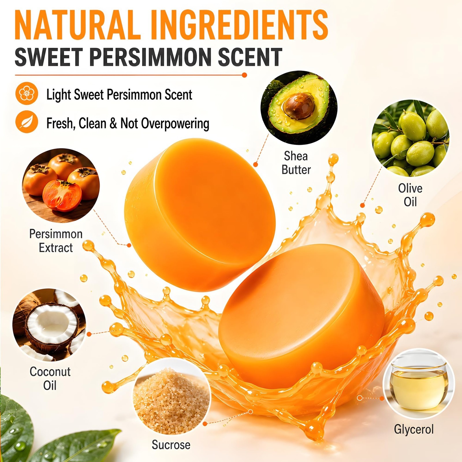Round Persimmon Soap for Body Odor & Aging Odor, 2 Bars | Persimmon Deodorizi…