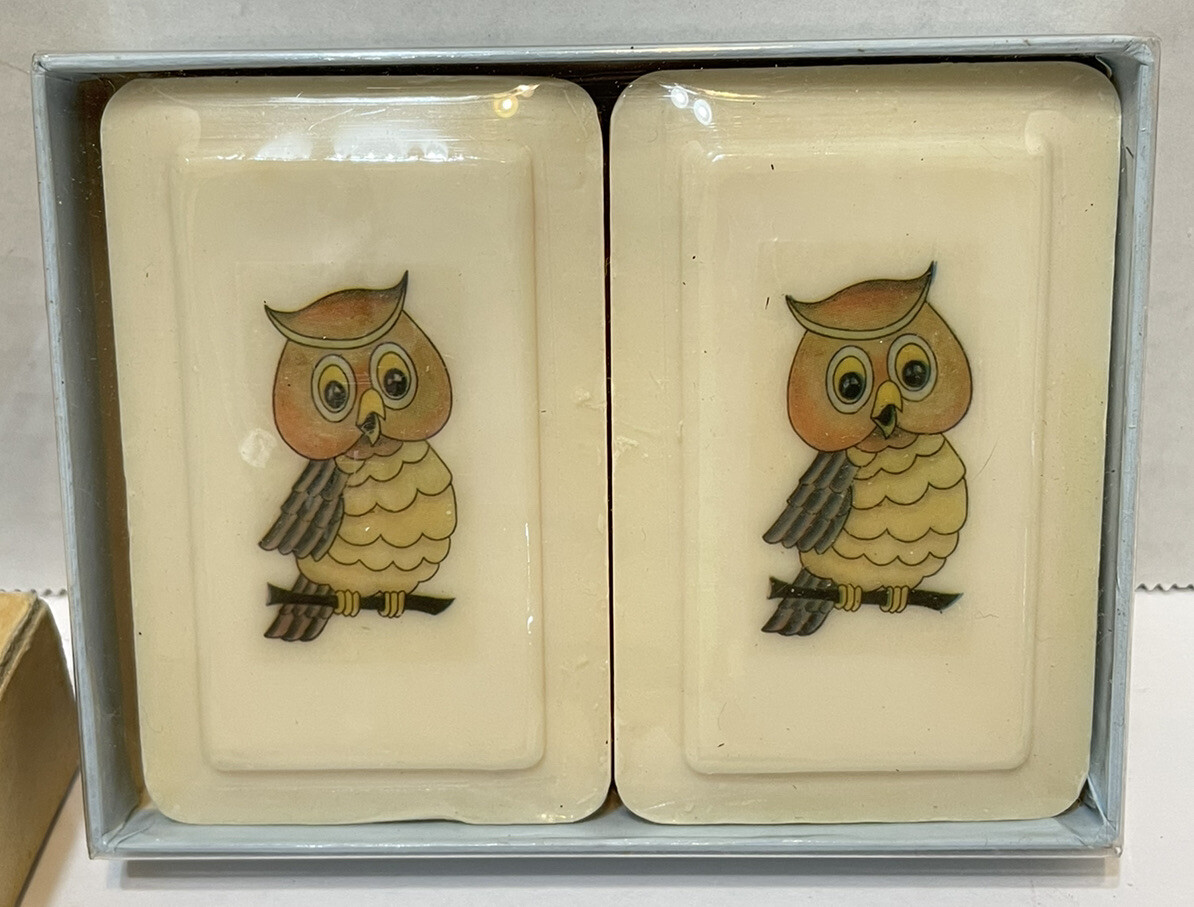 Vintage Kathrine Gray Owl Printed Hard French Milled Soap with Cold Cream