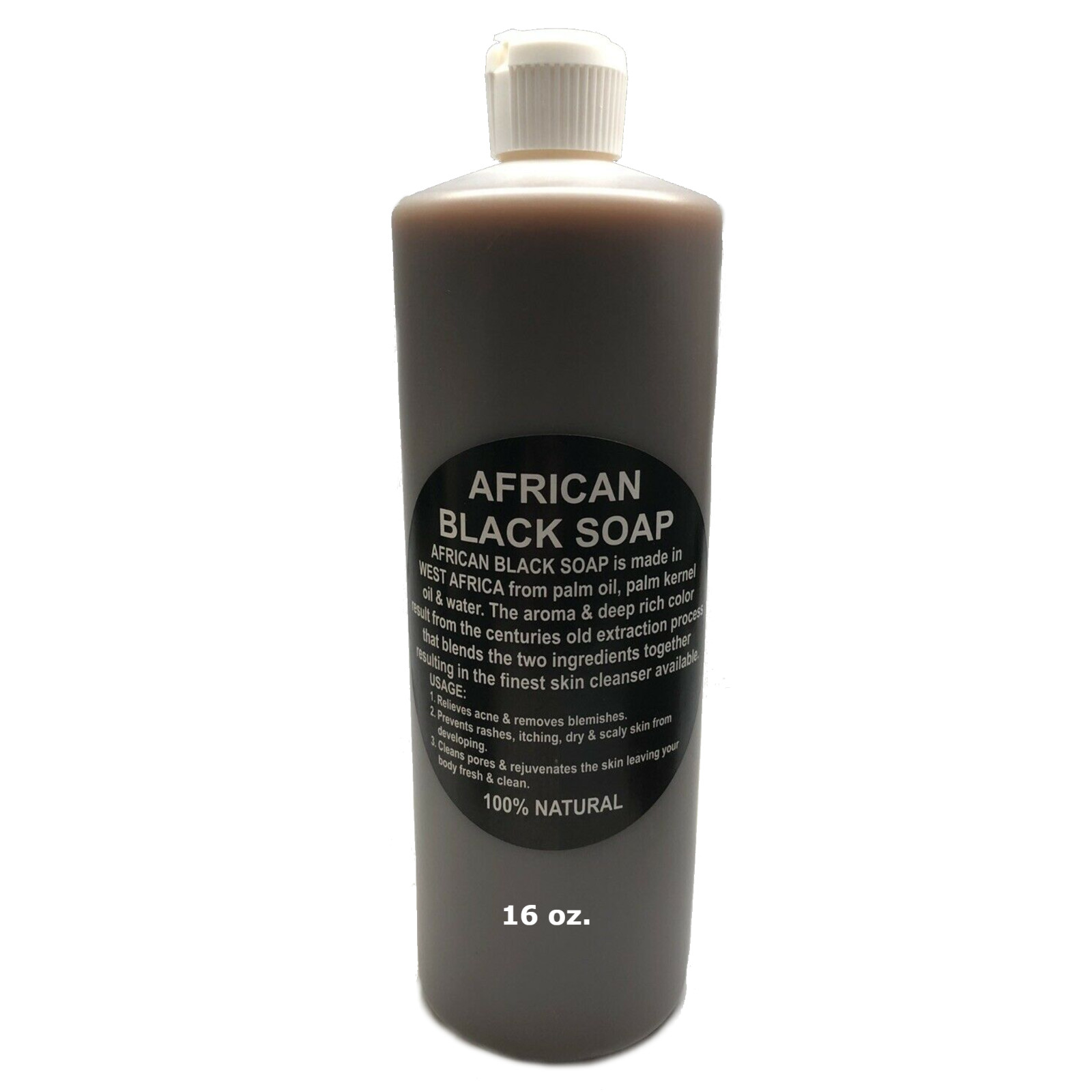 16 oz. Raw African Black Soap Liquid – 100% Pure Natural Organic Body Face Wash