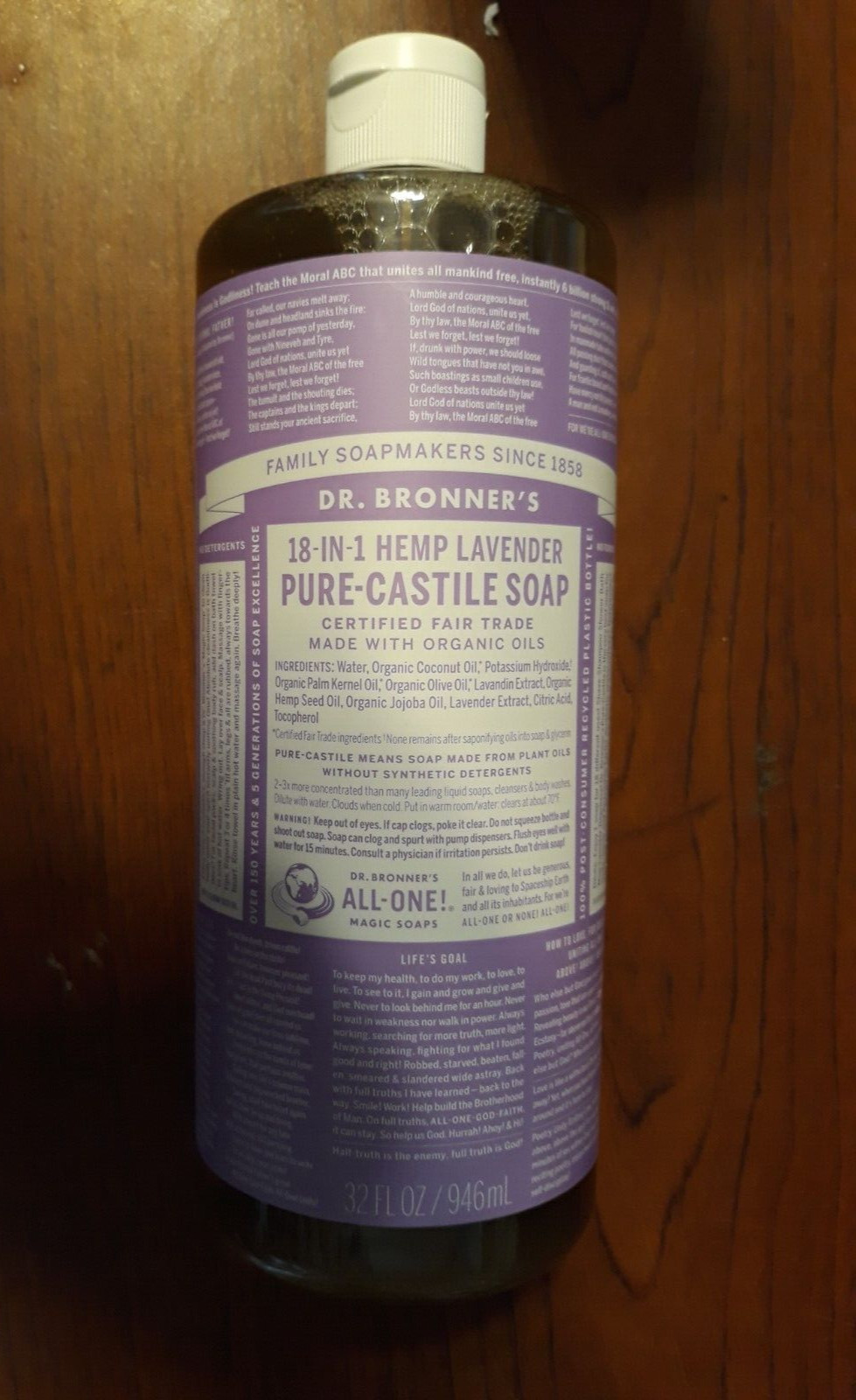 Dr. Bronner’s Pure-Castile liquid 18-in-1 Hemp Lavender Soap, 32 oz .. F